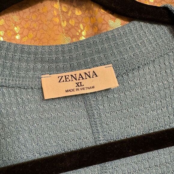 Zenana Outfitters Slate Blue Long Sleeve Waffle Thermal Stretchy Henley XL - Picture 3 of 6